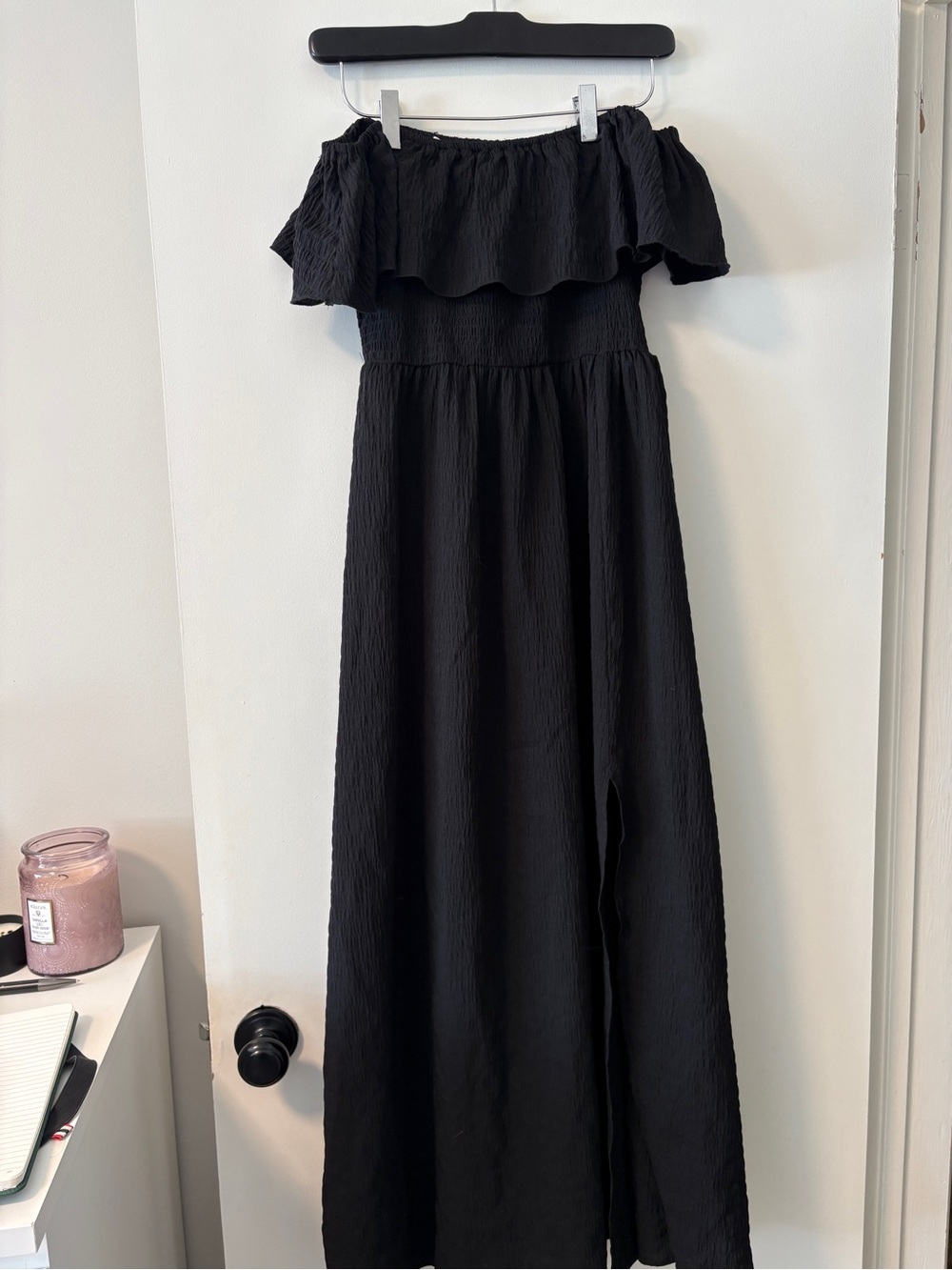 Lulu's Black Off-the-Shoulder Smocked Maxi Dress